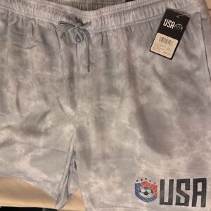 NWT USA soccer shorts XL in gray tye dye pattern pockets in front and back